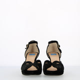 Black velvet sandal with small platform