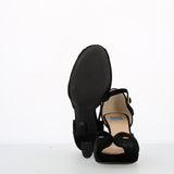 Black velvet sandal with small platform