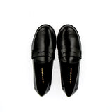 Black leather college moccasin