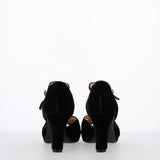 Black velvet sandal with small platform