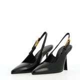 Slingback in naplack nero con fibbia dorata