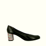 Black nappa ballerina with glitter heel