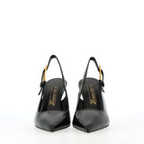 Black naplack slingback with golden buckle