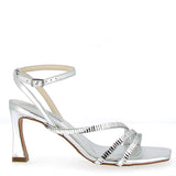 Metallic silver sandal with clear crystals