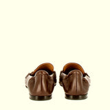 Chocolate supersoft moccasin with gold buckle