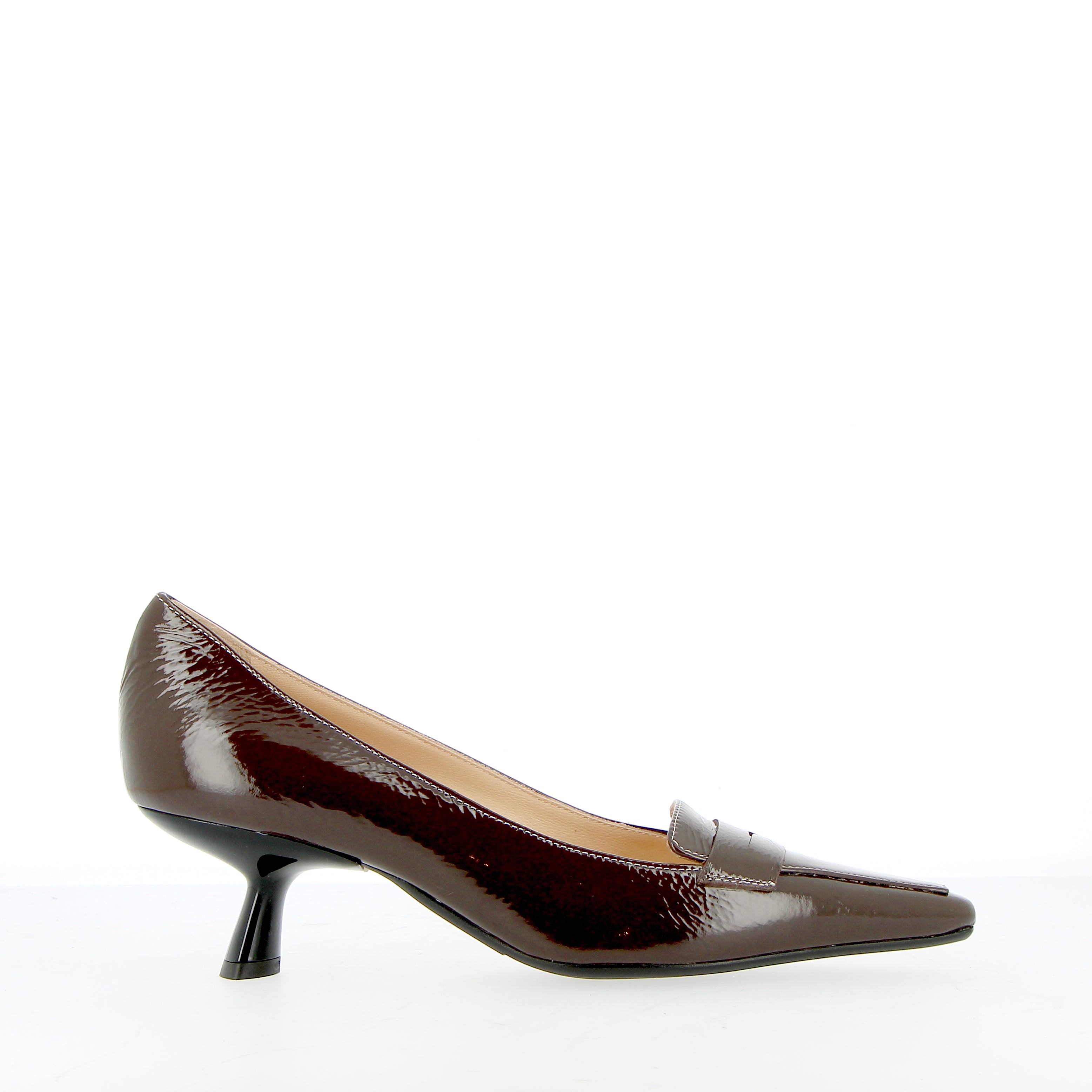 Mud Grey Patent Leather Moccasin Pump