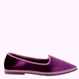 Pointed toe ballet flat in purple velvet