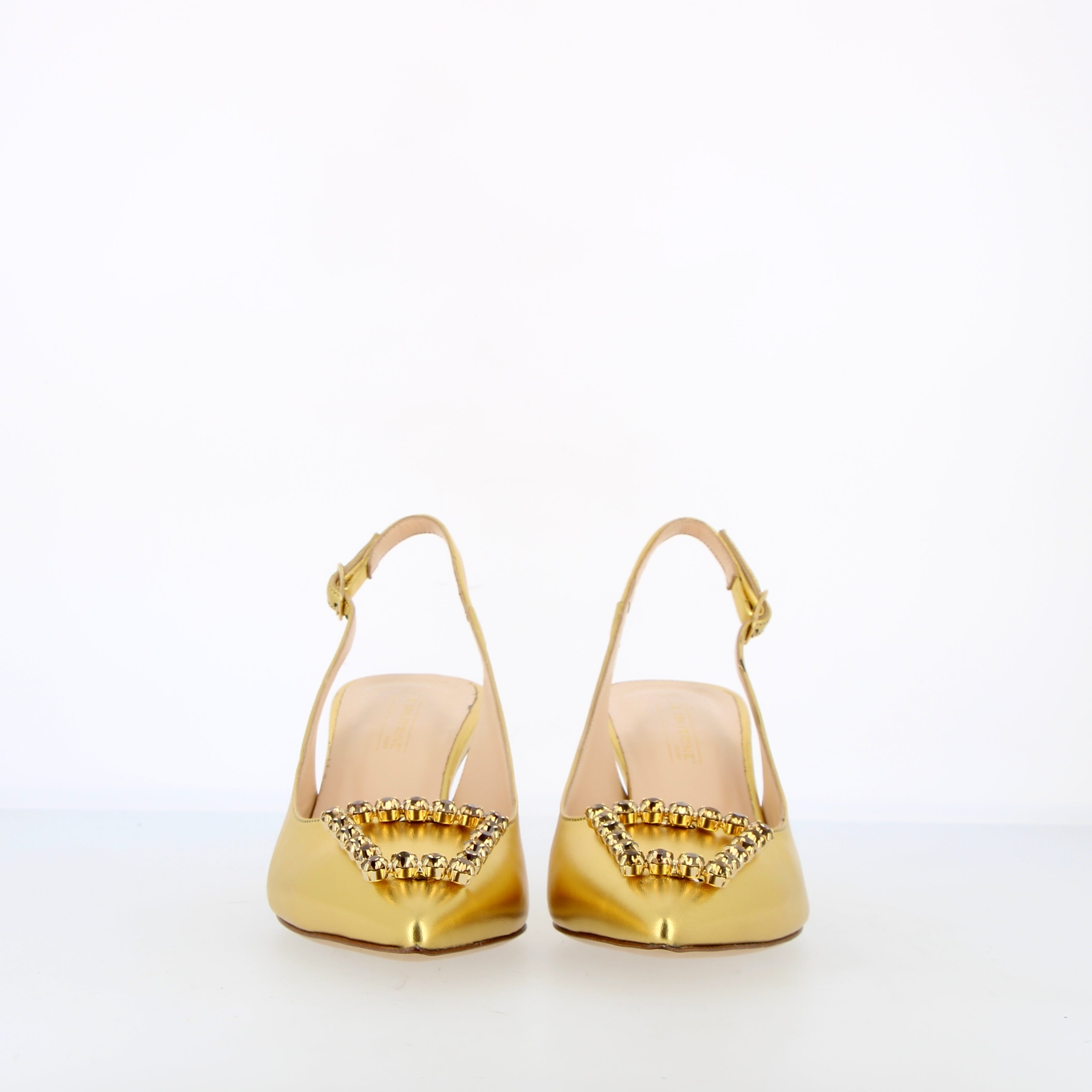 Slingback in nappa oro con accessorio brillanti