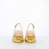 Gold nappa slingback with diamond accessory