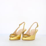 Slingback in nappa oro con accessorio brillanti