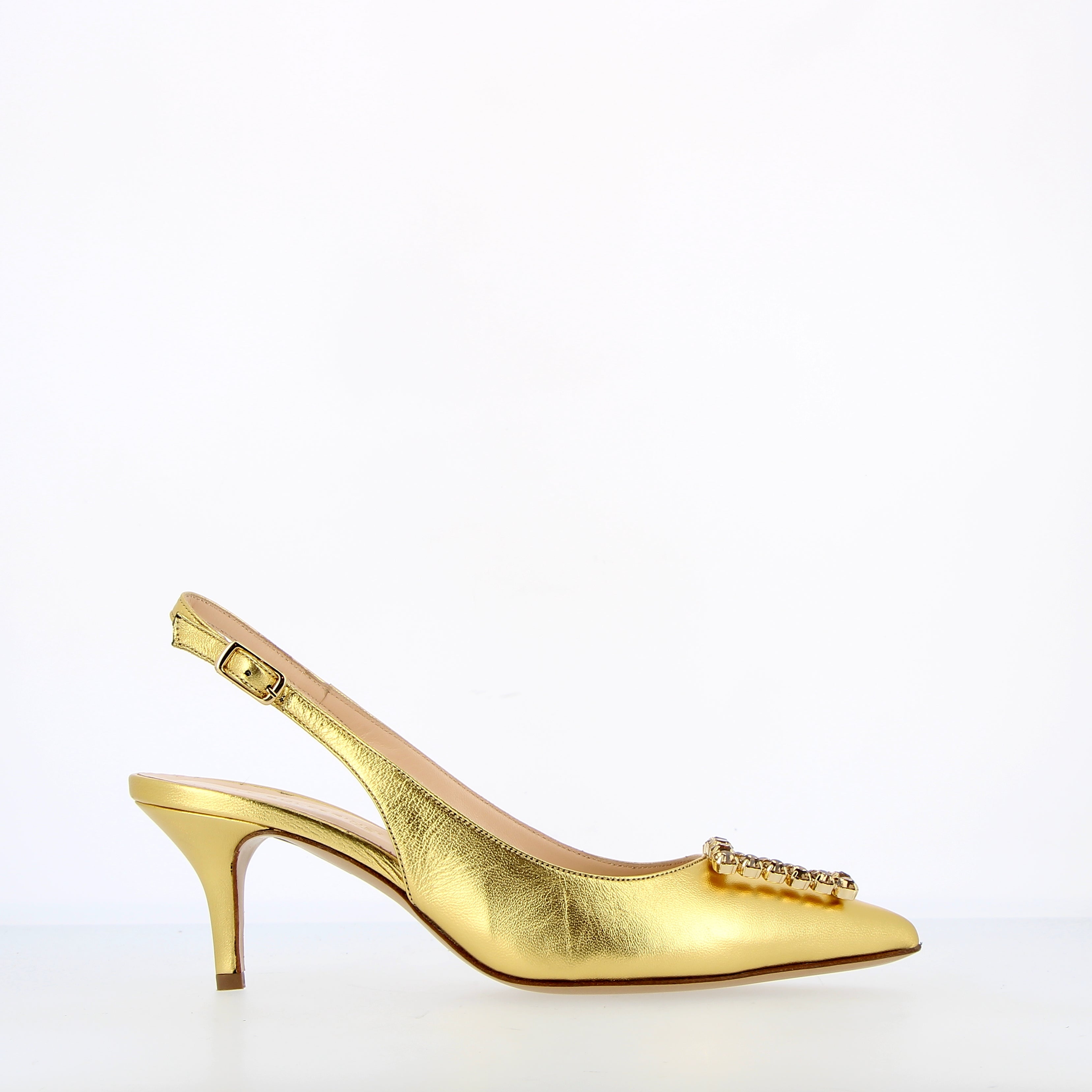 Gold nappa slingback with diamond accessory