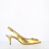 Slingback in nappa oro con accessorio brillanti