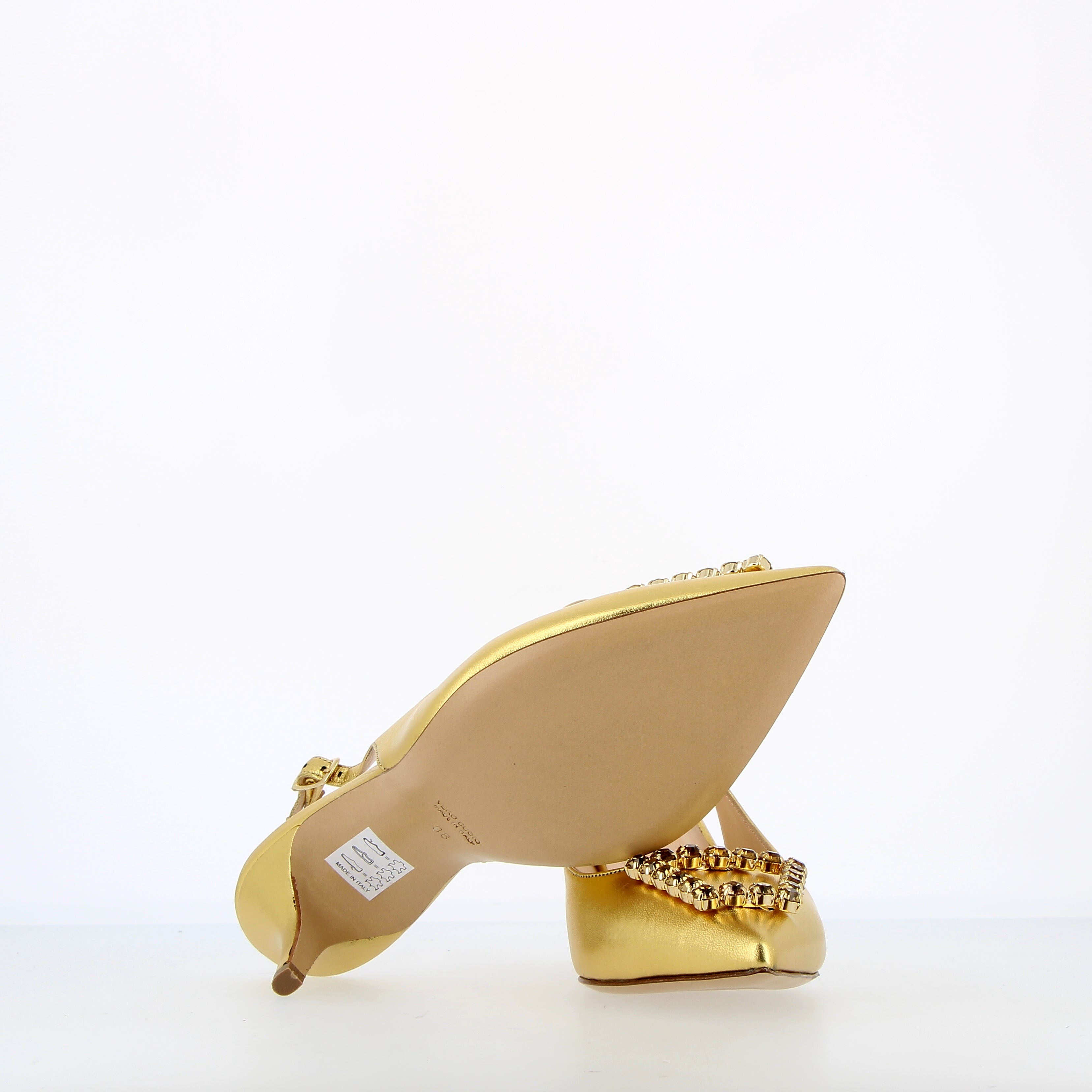 Slingback in nappa oro con accessorio brillanti