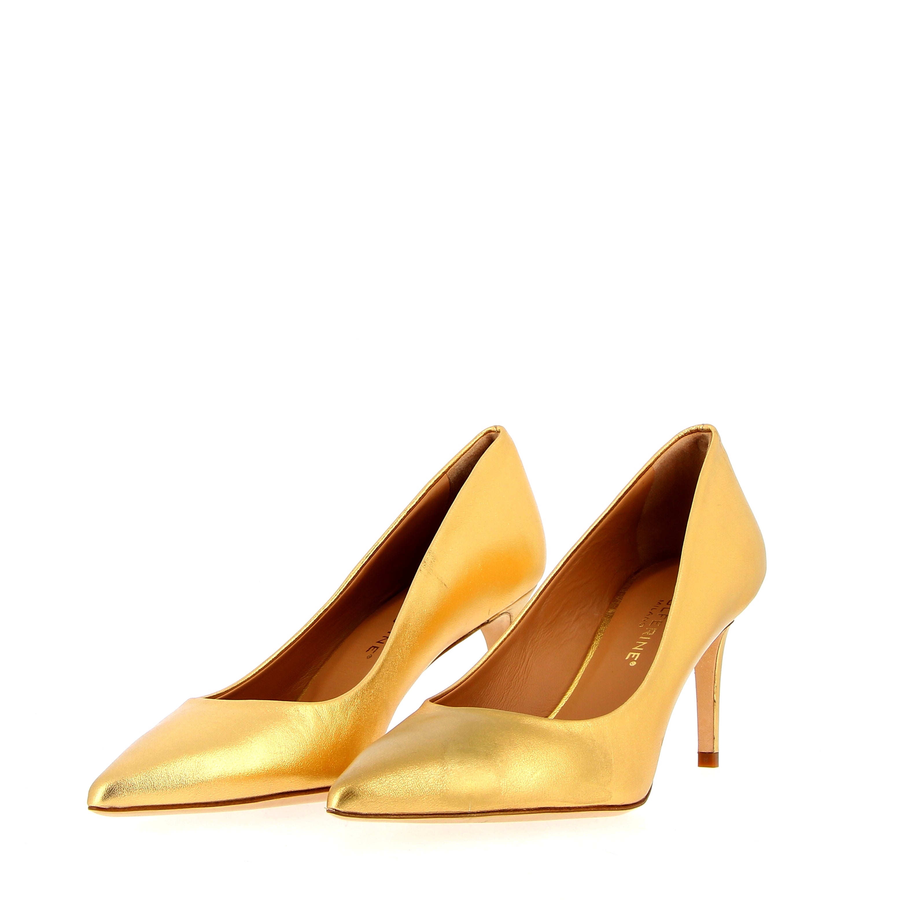 Gold laminated leather pumps