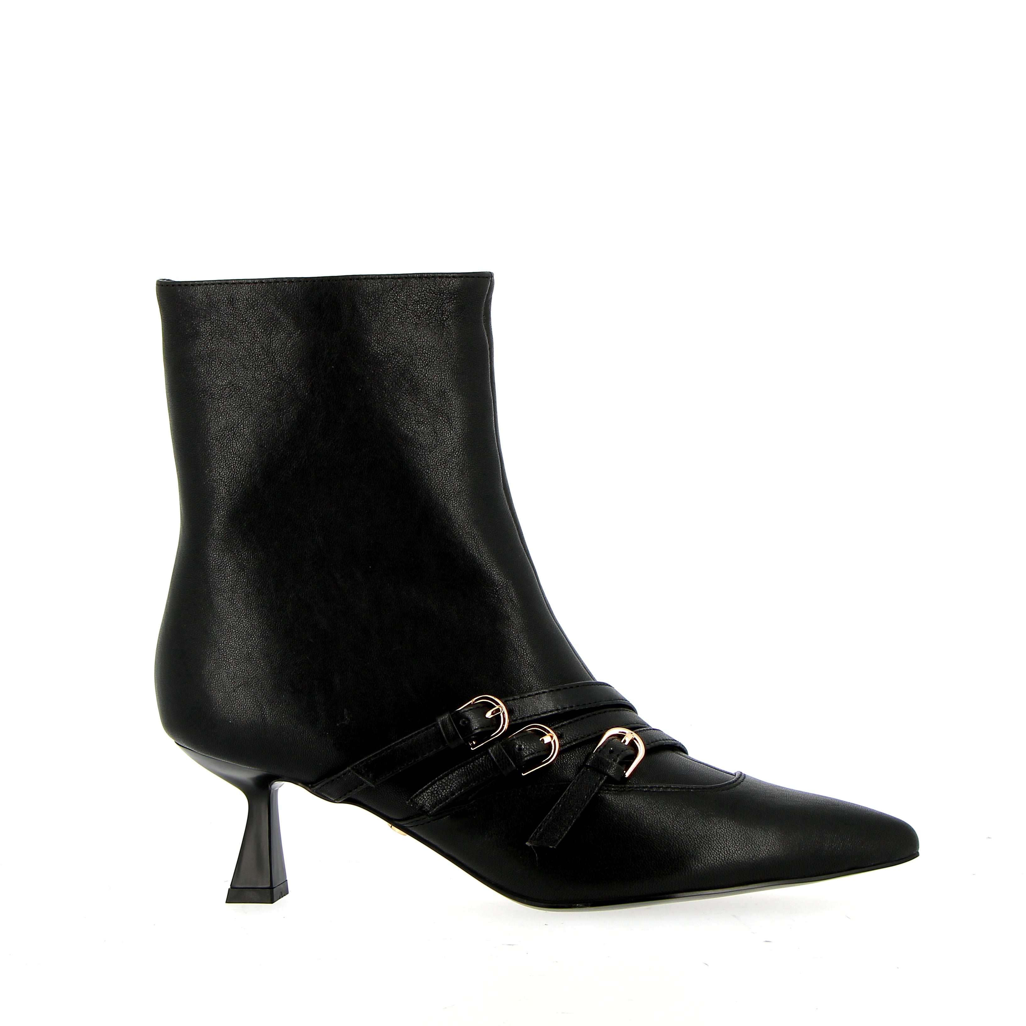 Stivaletto con fibbiette in pelle nera