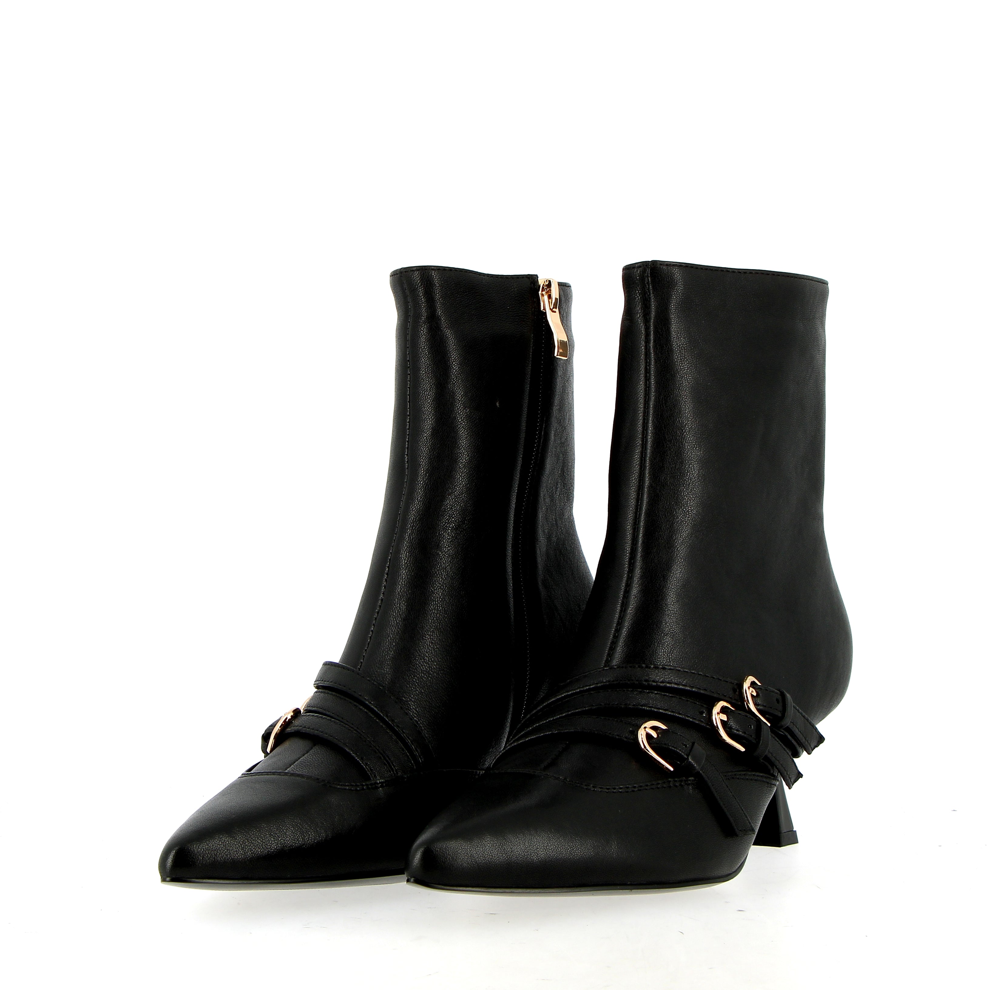 Stivaletto con fibbiette in pelle nera