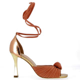 Pink suede and gold high heel sandal