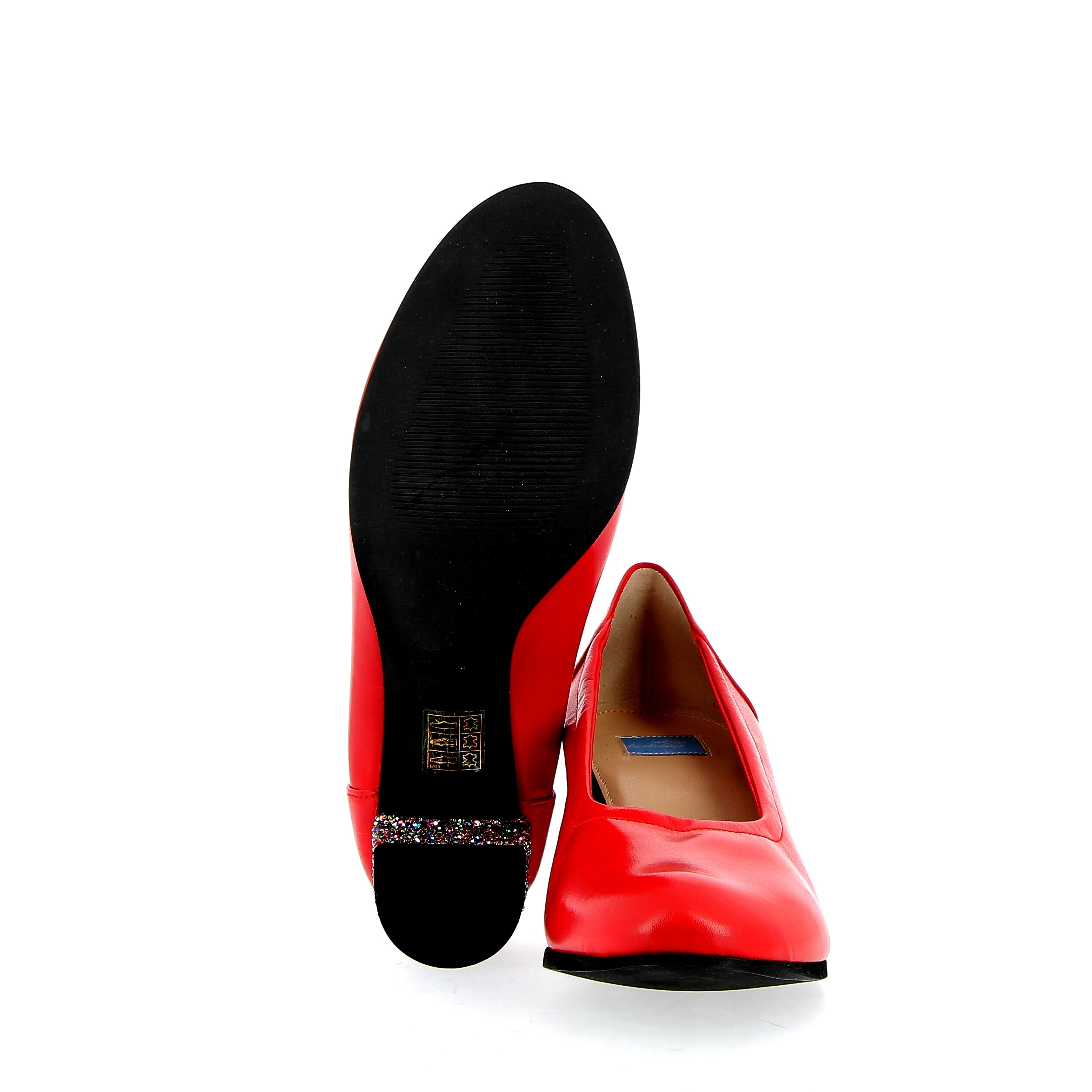 Red nappa ballerina with glitter heel