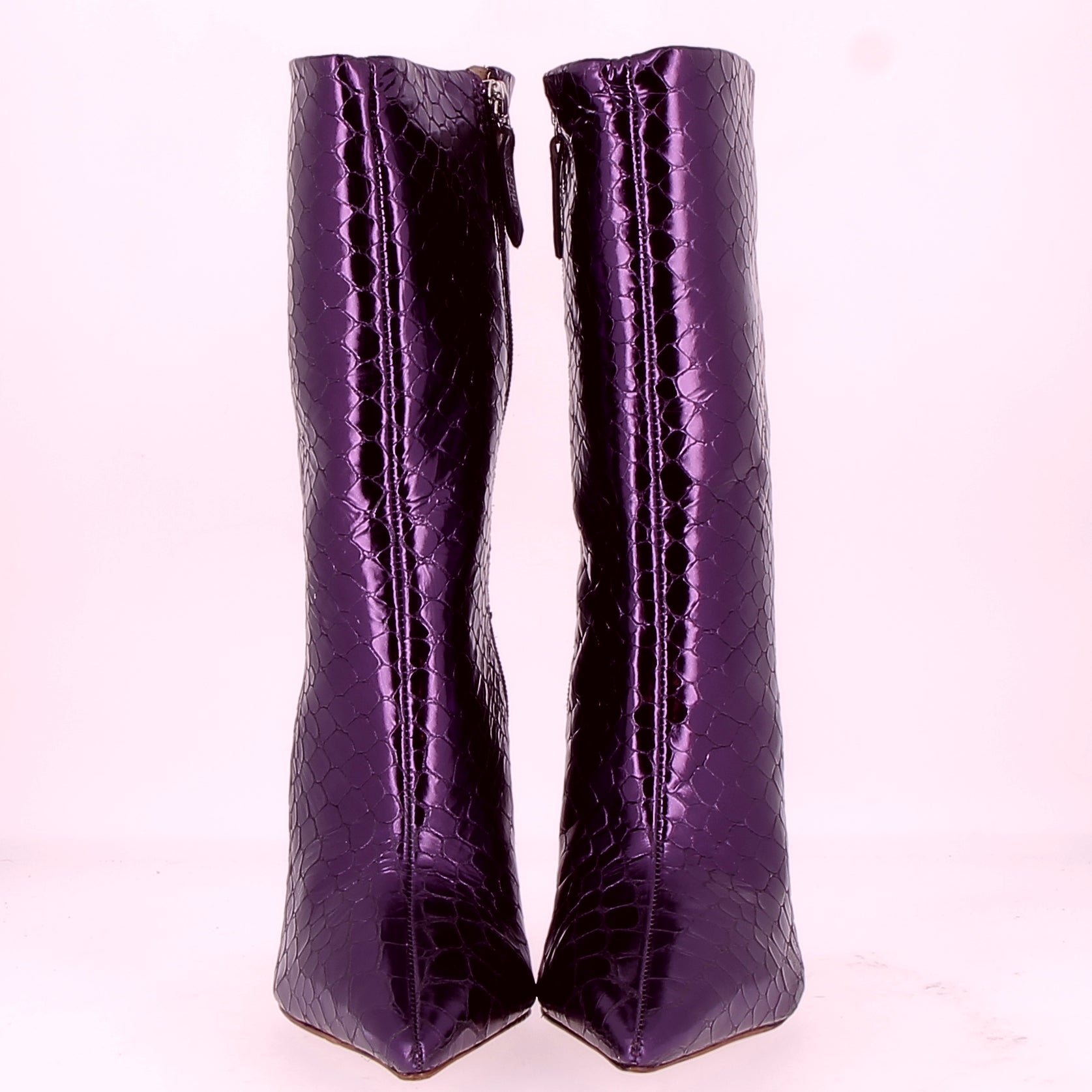 Schutz boot with purple metal crocodile finish