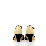 Cream and black leather sandal on medium heel