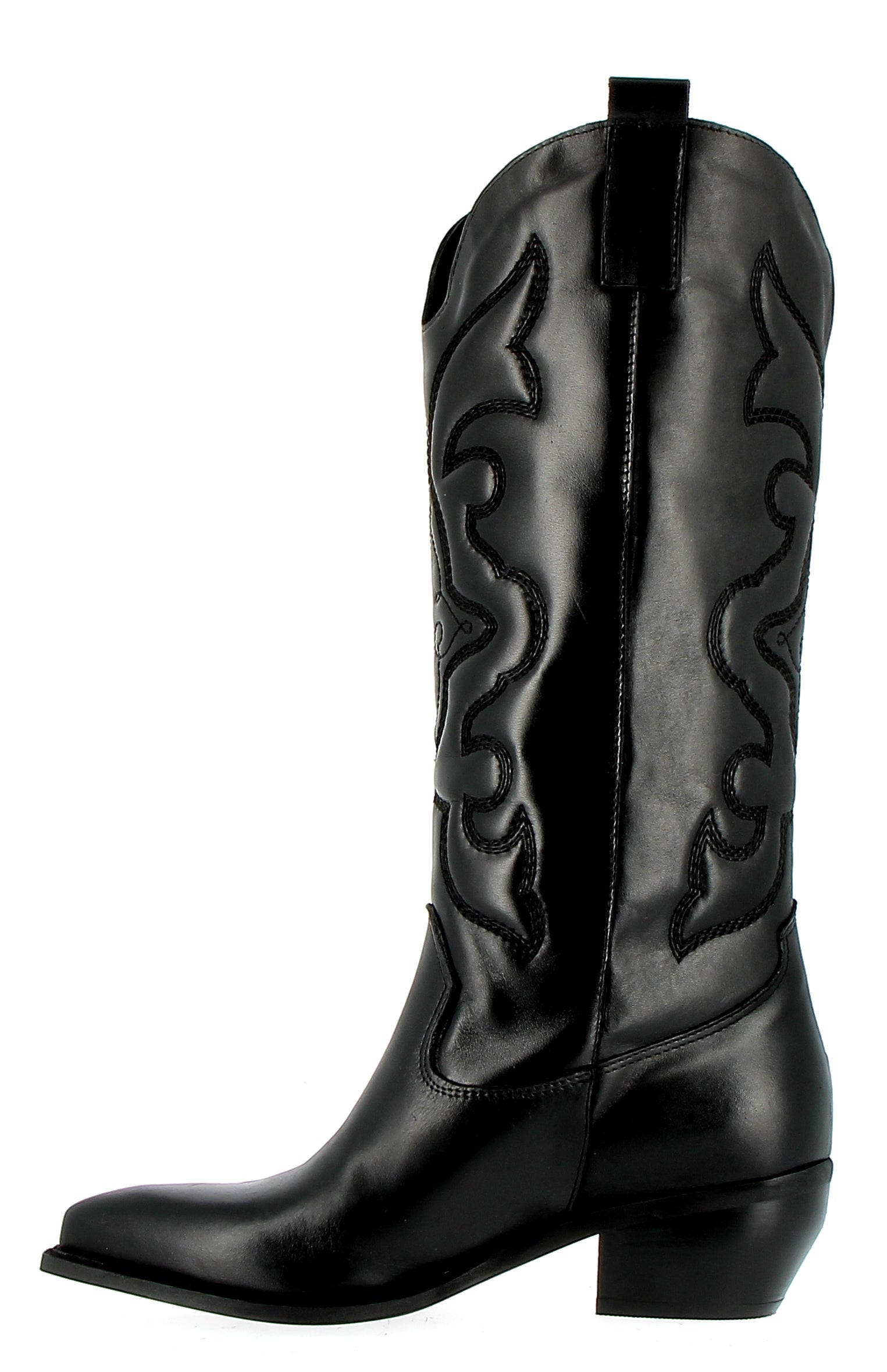 Texano in pelle nera con ricami