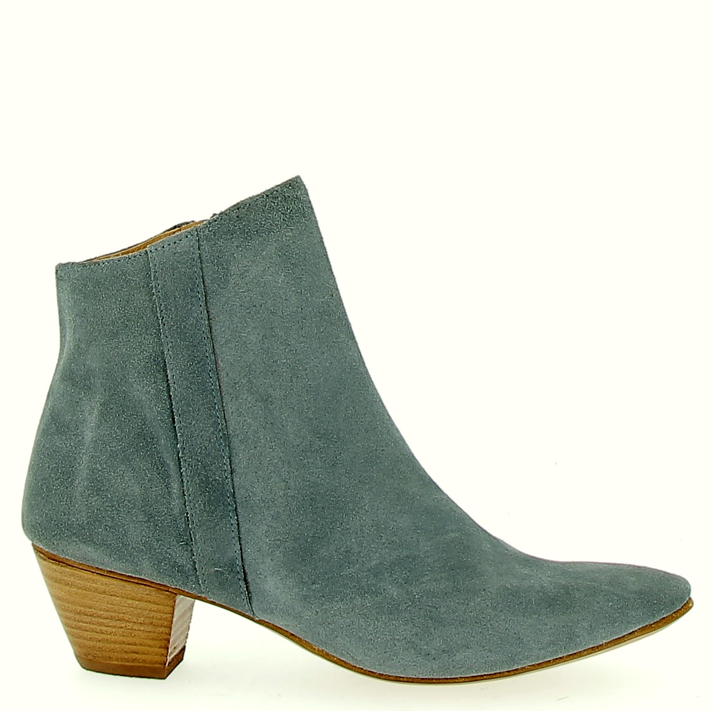 Denim-colored suede ankle boot
