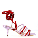Red and pink suede strappy sandal