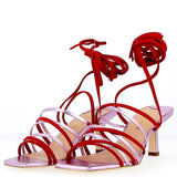 Red and pink suede strappy sandal