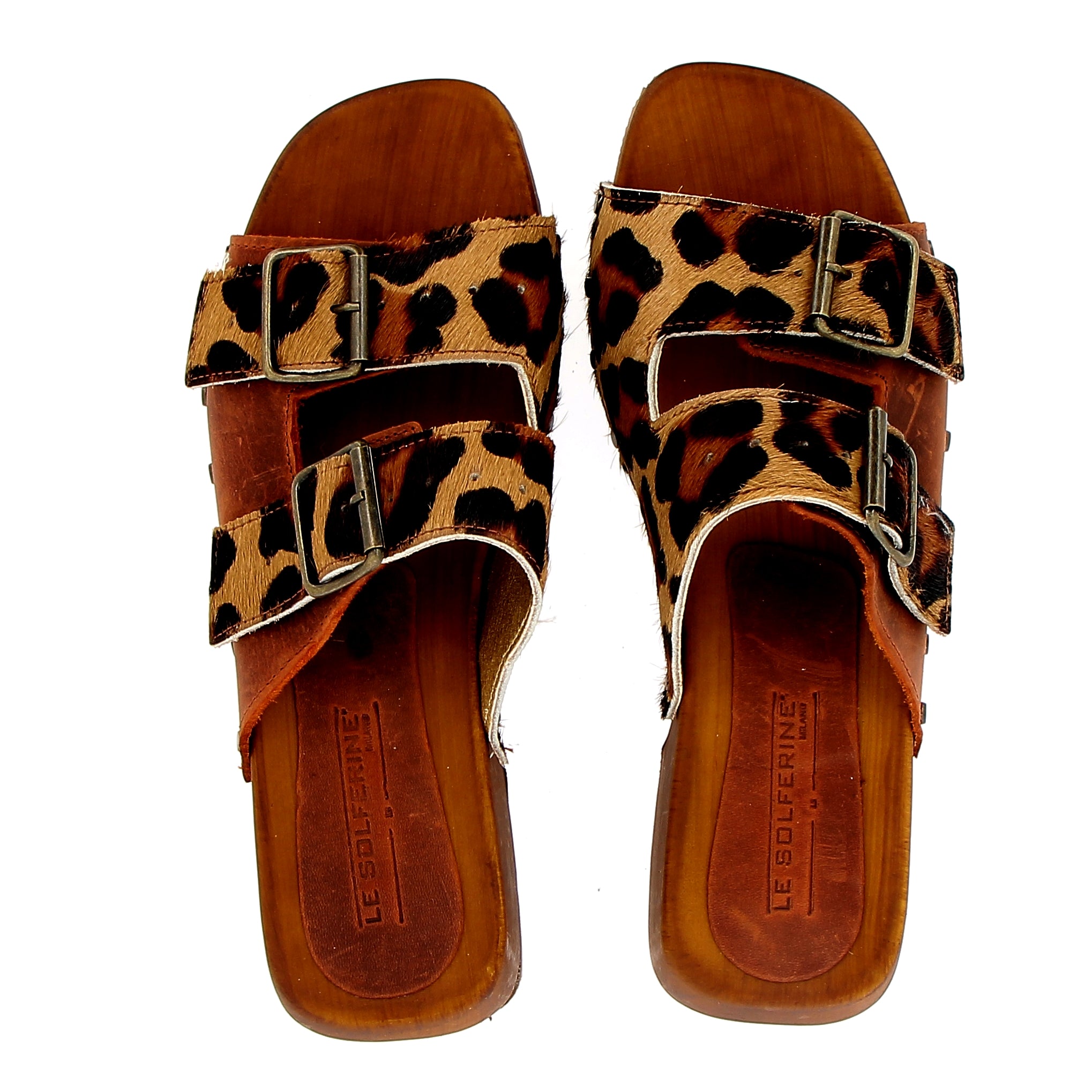 Leopard pony double strap clog