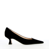 Black suede sweetheart neckline pumps