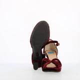 Burgundy velvet sandal with small platform