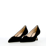 Black suede sweetheart neckline pumps