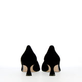 Black suede sweetheart neckline pumps