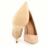High heel decollete in nude patent leather