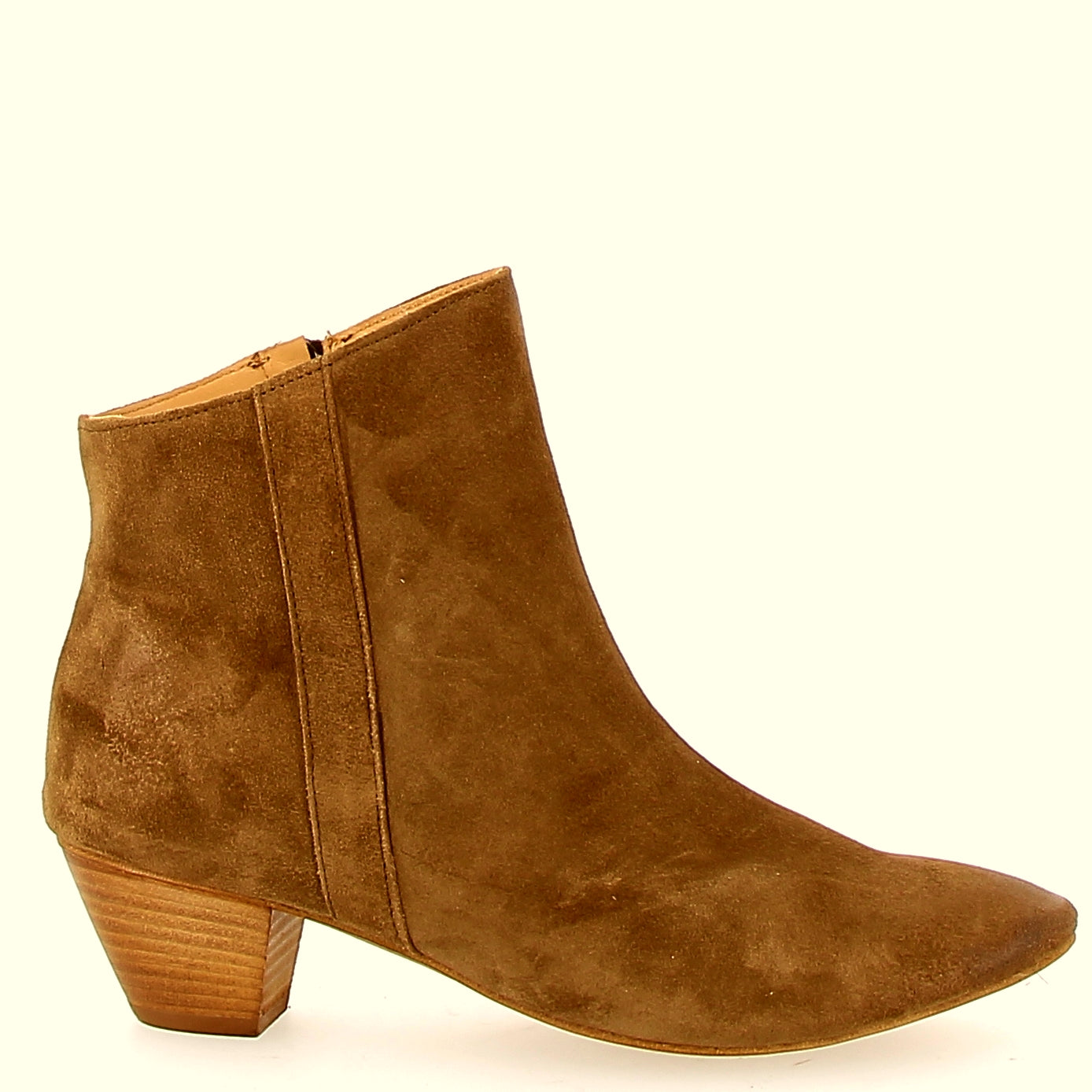 Walnut-colored suede ankle boot