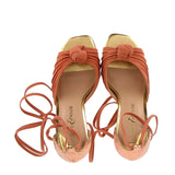 Pink suede and gold high heel sandal