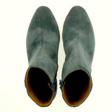 Denim-colored suede ankle boot