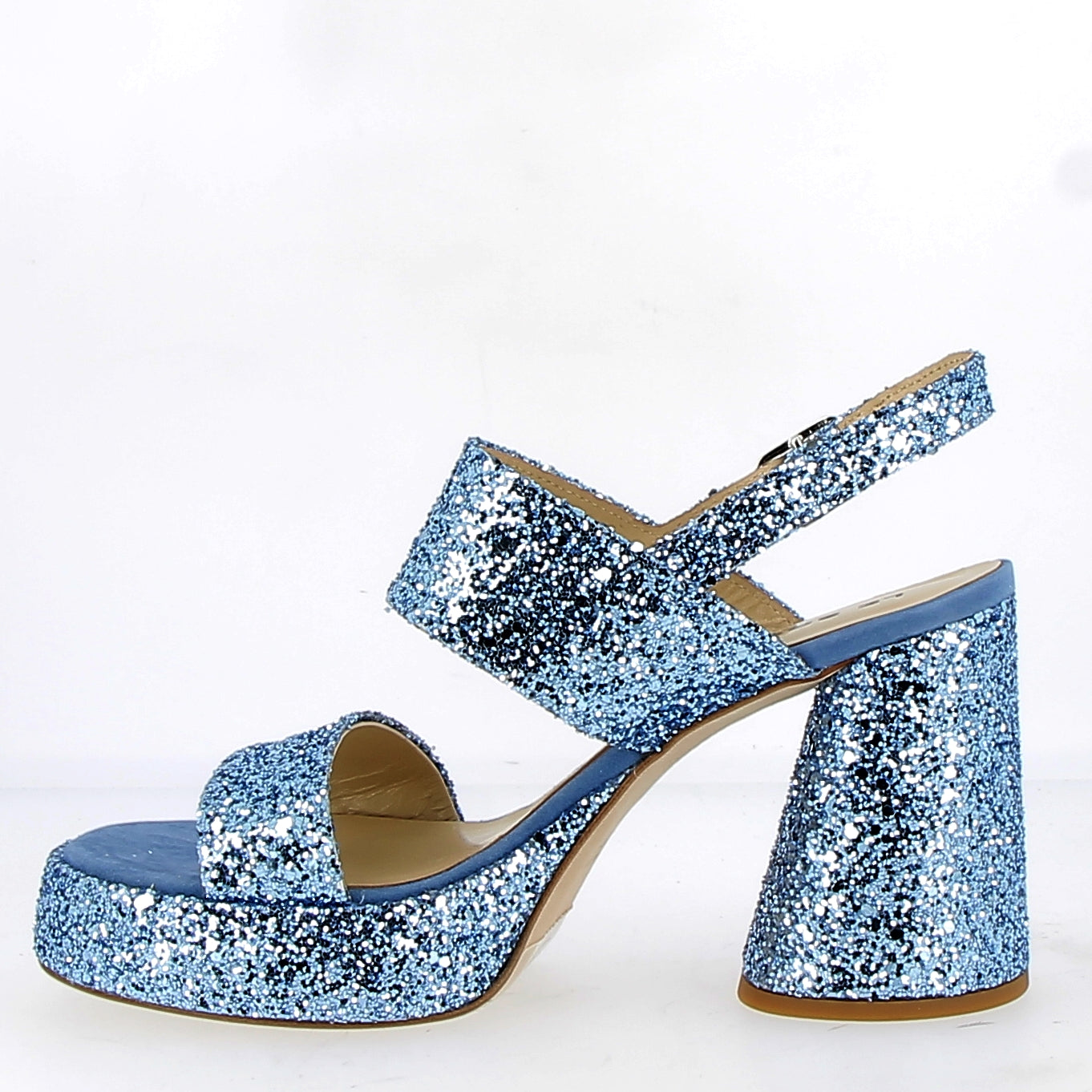 Sandalo in glitter Azzurro con plateau