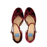 Burgundy velvet sandal with small platform