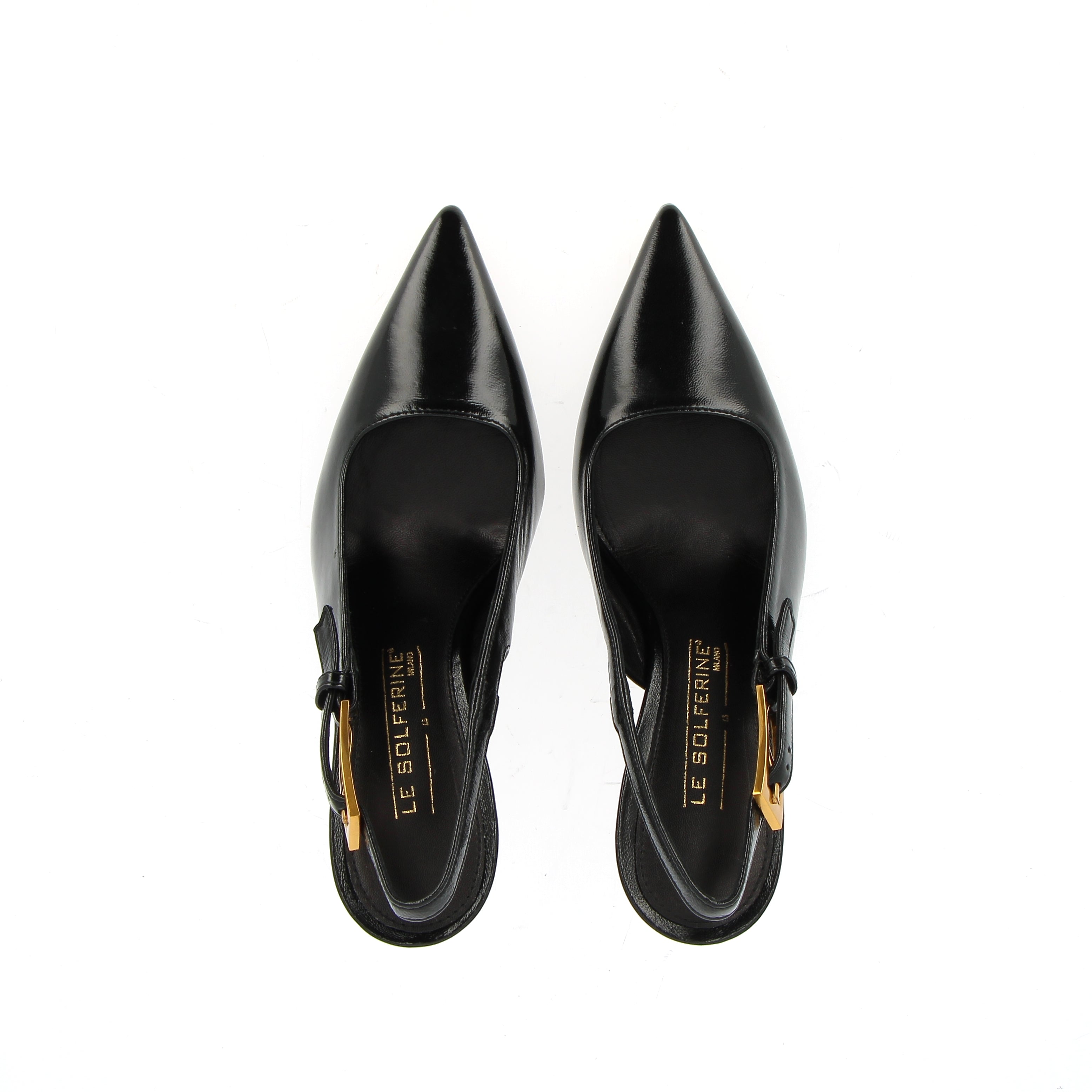 Slingback in naplack nero con fibbia dorata