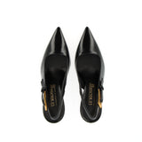 Black naplack slingback with golden buckle