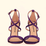 Purple suede glitter wedge sandal