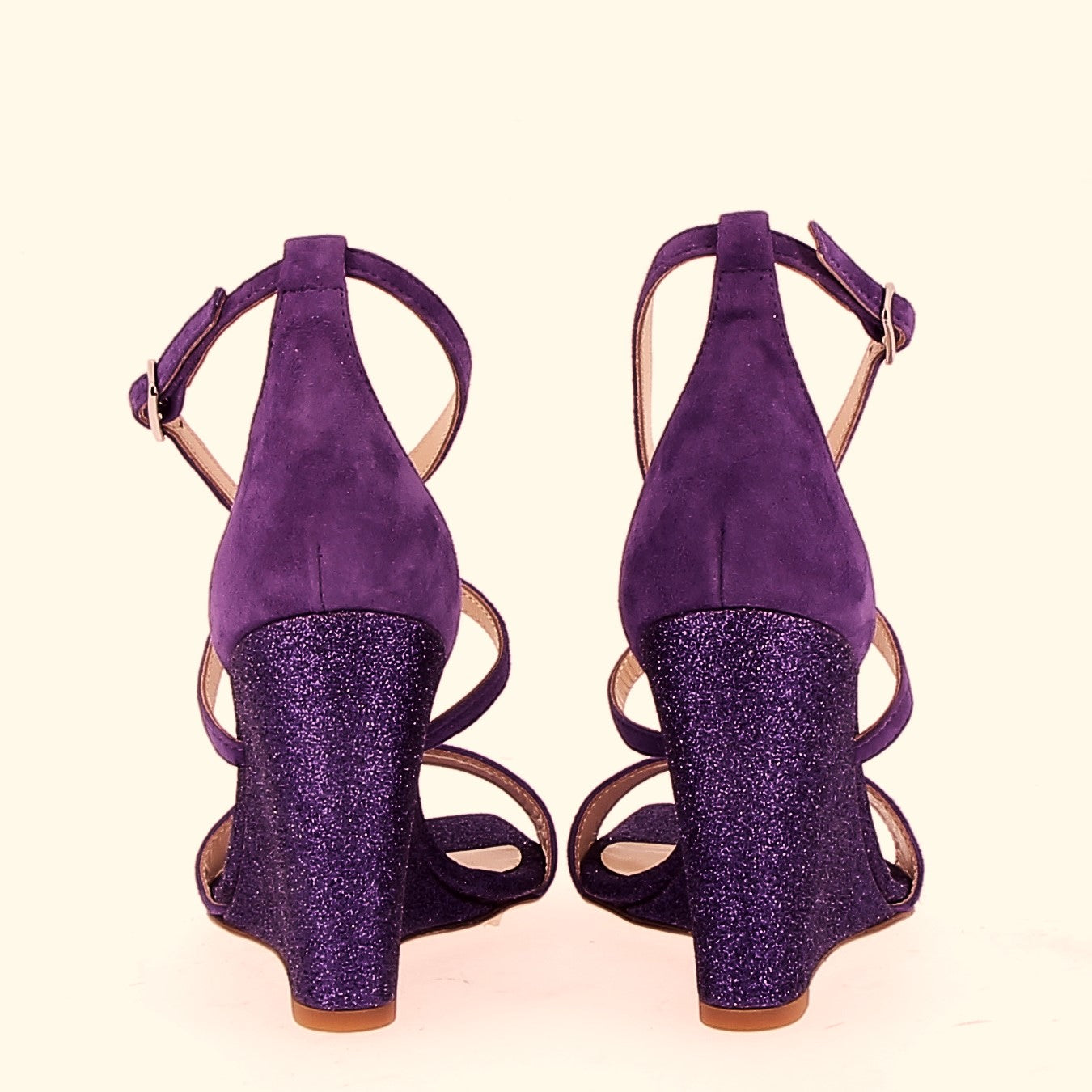 Purple suede glitter wedge sandal