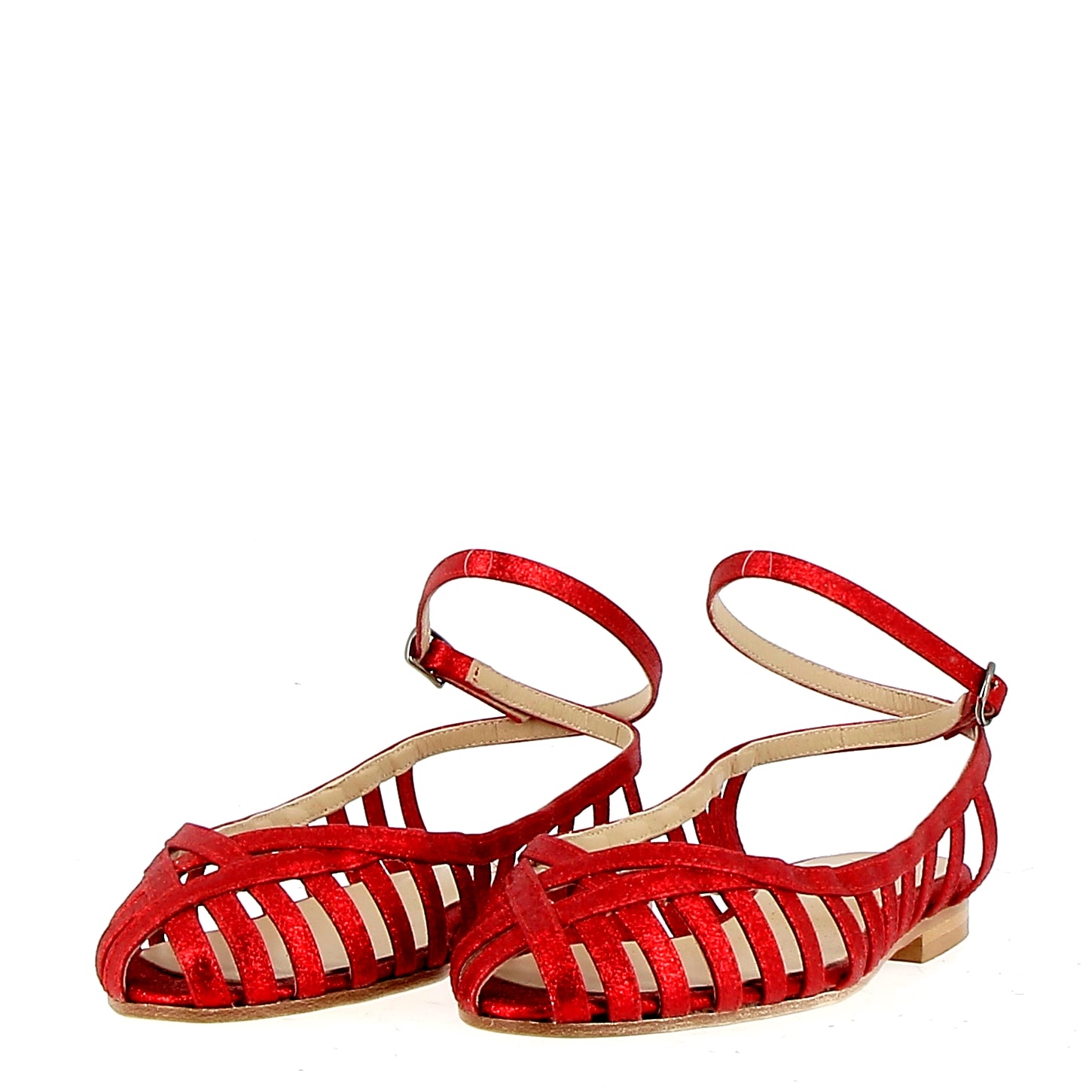 Sandalo Gladiator basso in glitter rosso