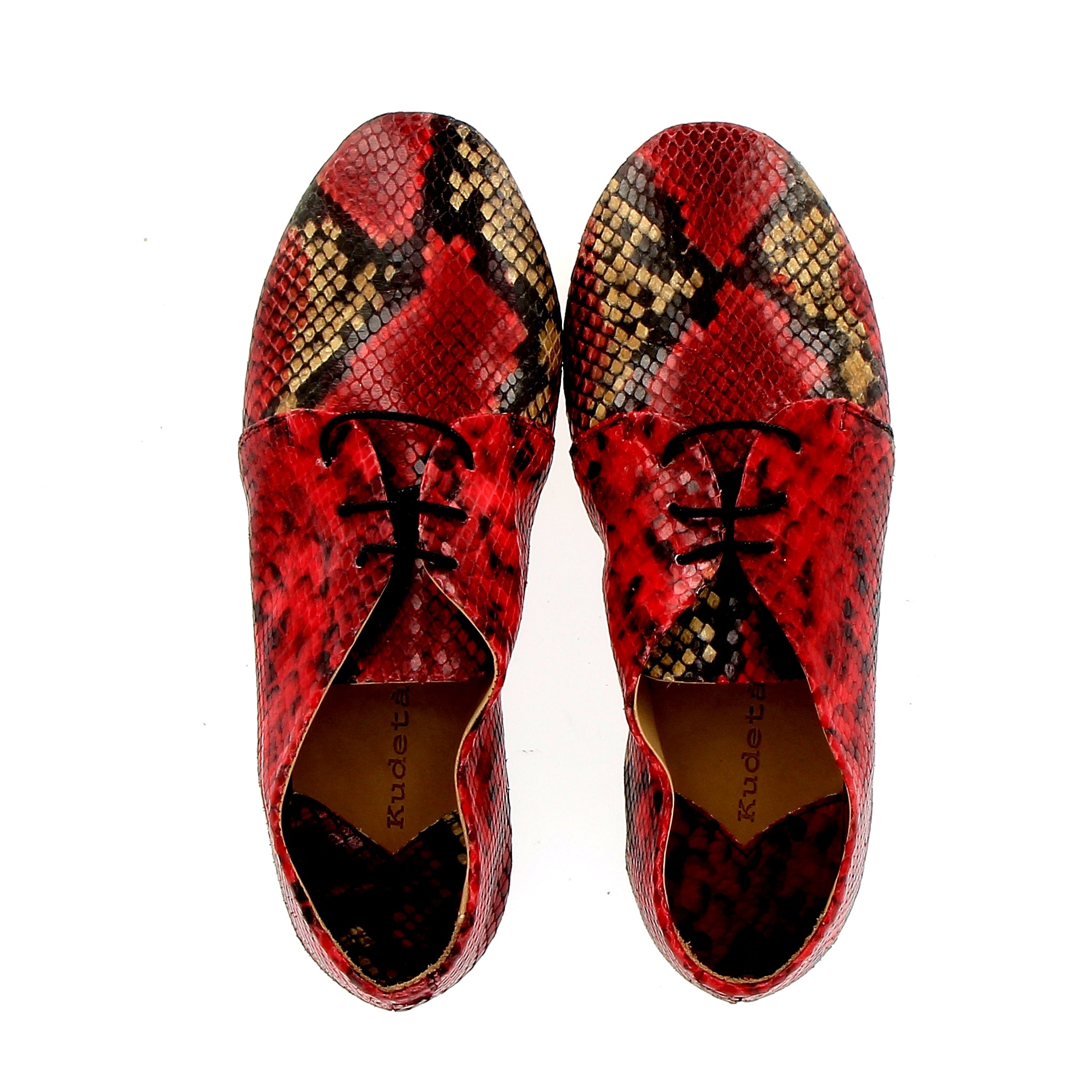 Low lace-up with red yellow python print