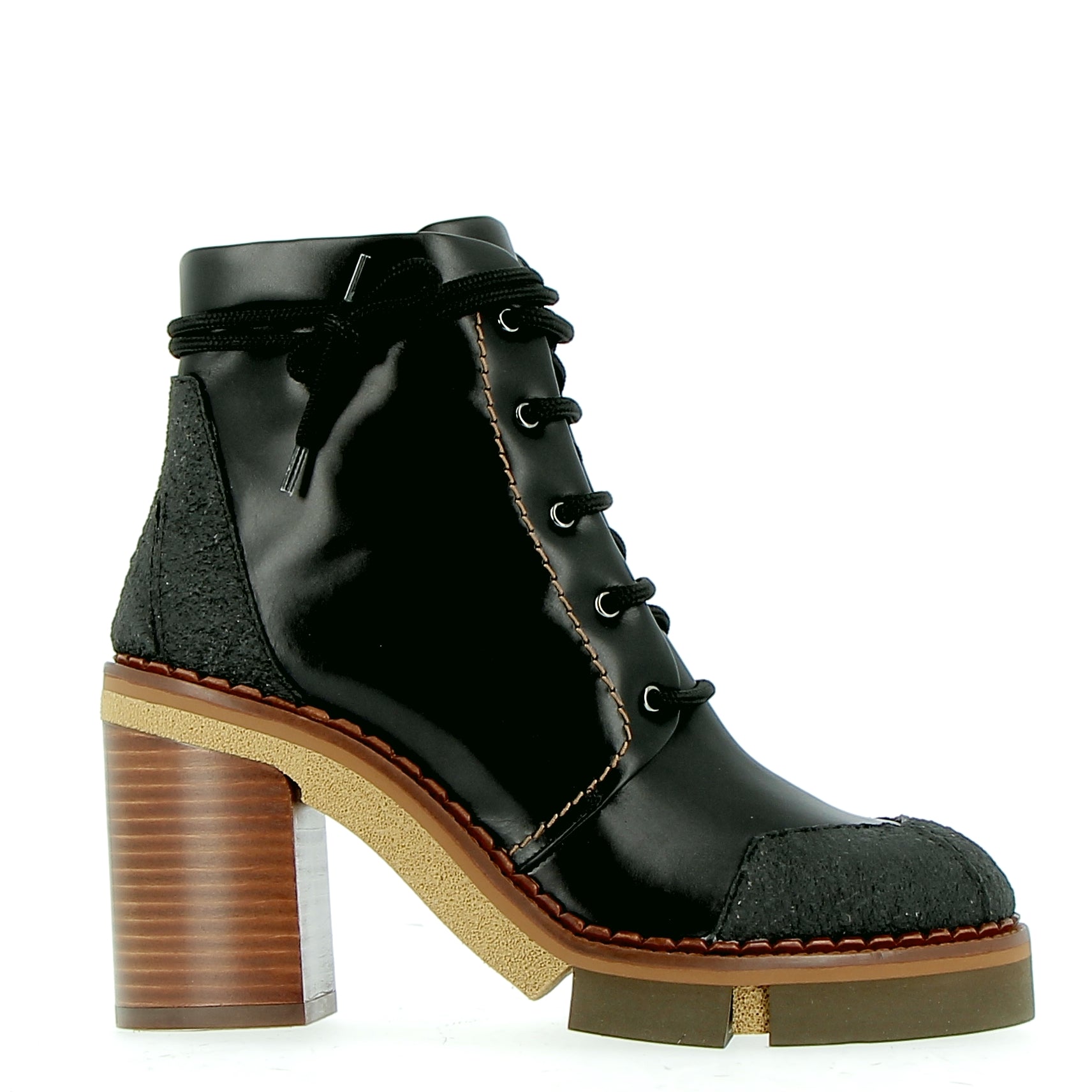 Black lace-up ankle boot with heel