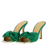 Green suede sandal with bow