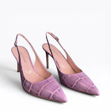 Slingback pelle stampa cocco glicine a punta tacco 95