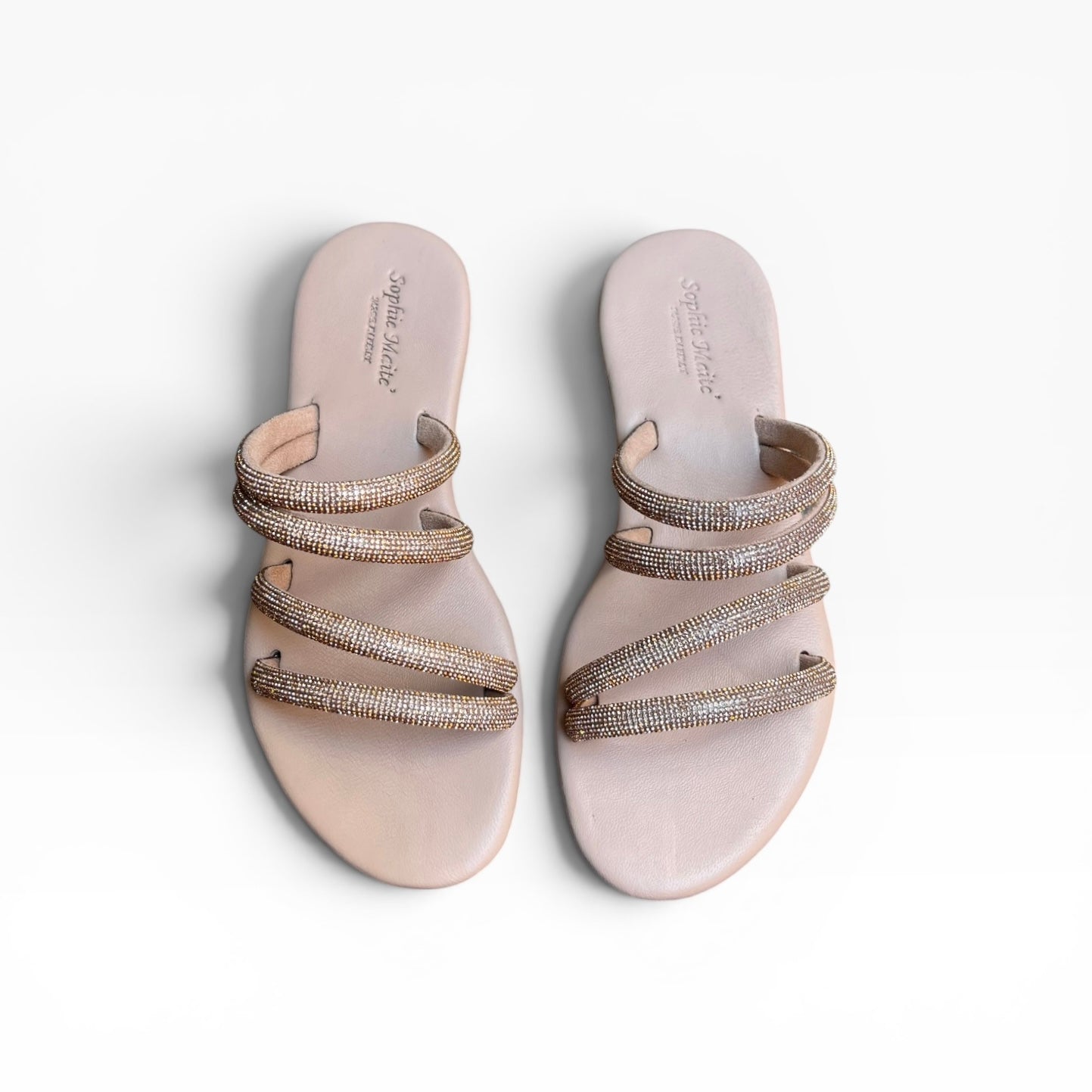 Sandalo Flat con strass nude con quattro listini