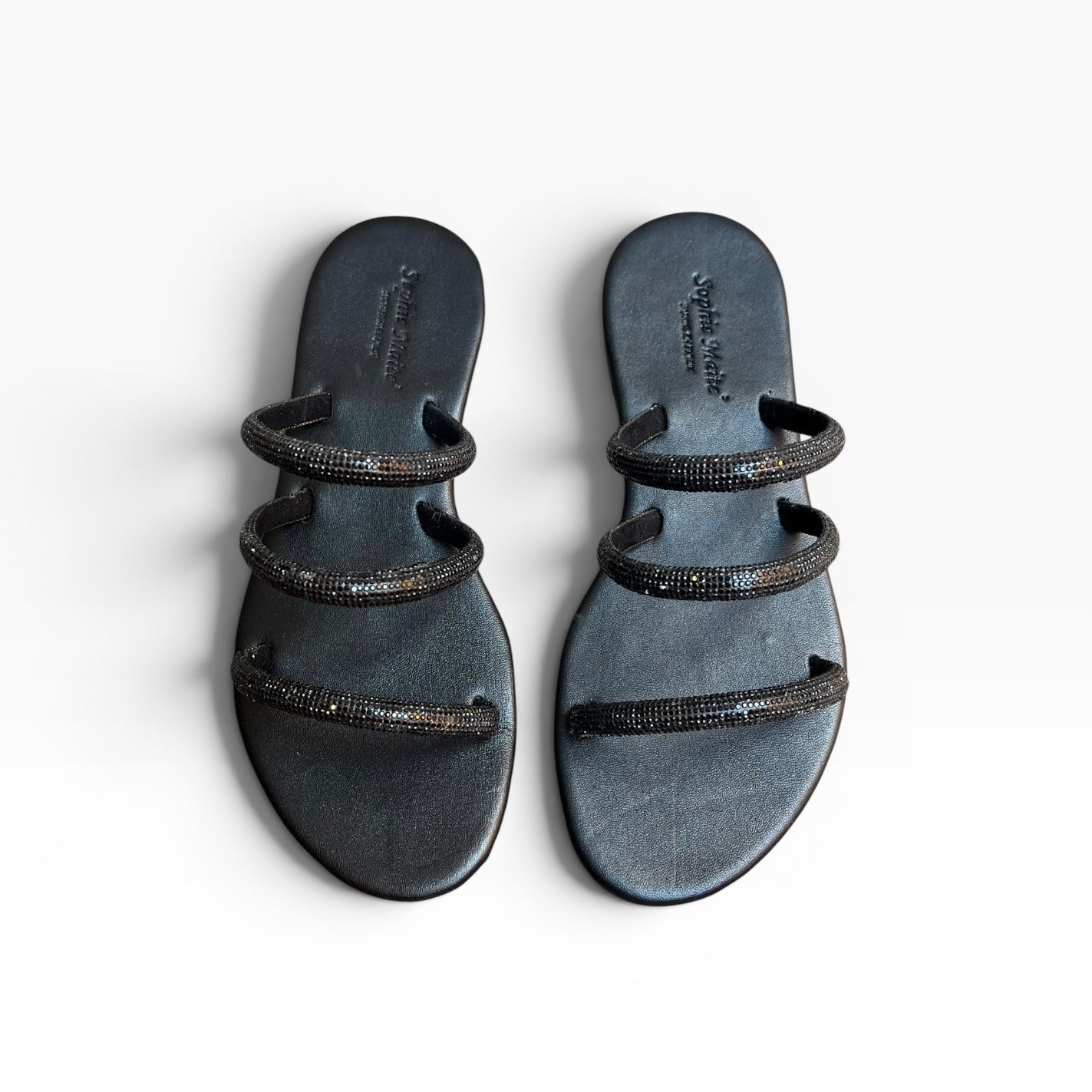 Sandalo Flat con strass nero con tre listini